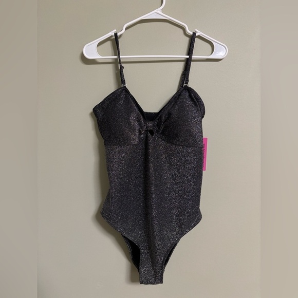 Betsey Johnson Swimsuit Size XL One Piece Black Glitter Sparkle Center Knot New - Picture 1 of 6